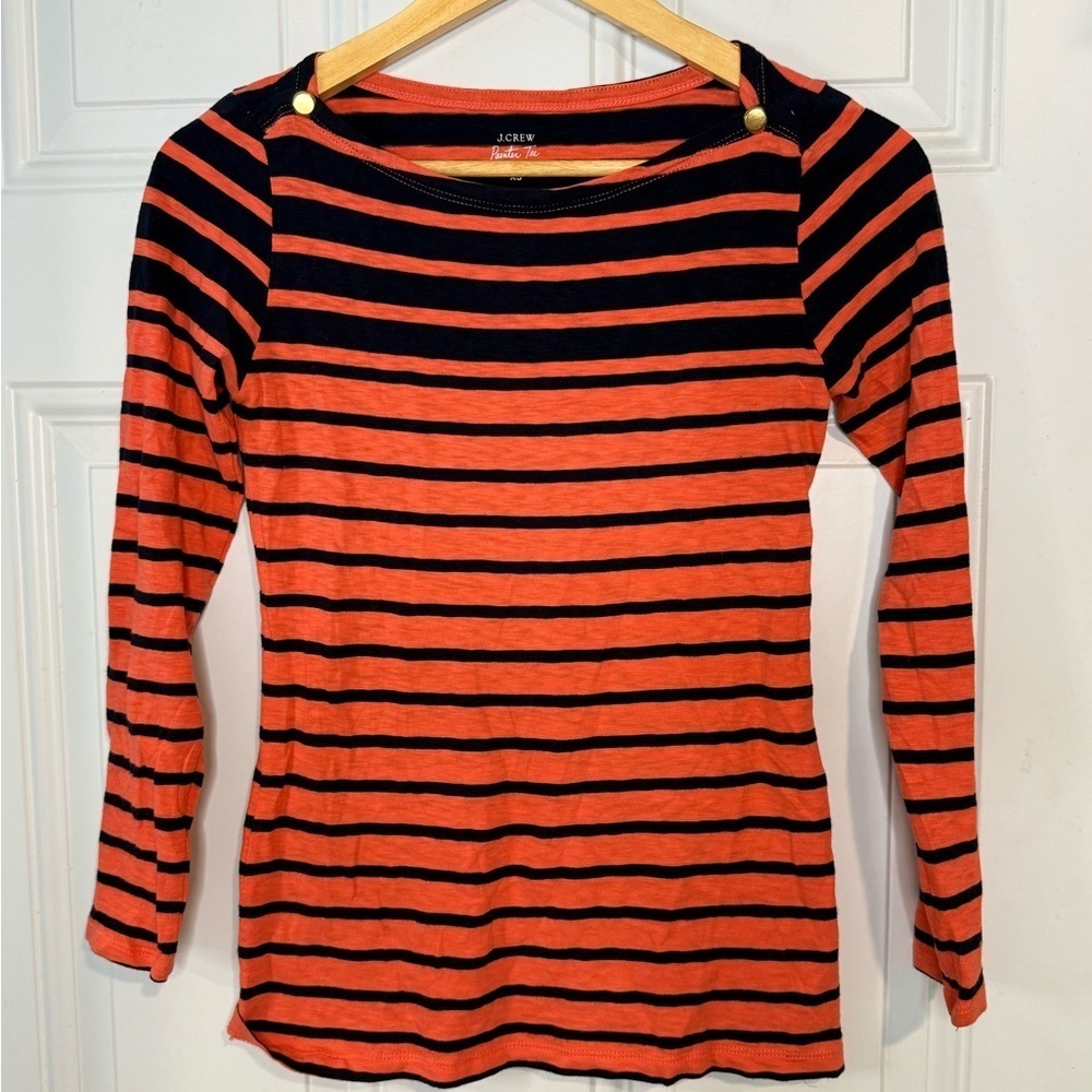 J. Crew Orange and Black Fitted Ribbed Blouse